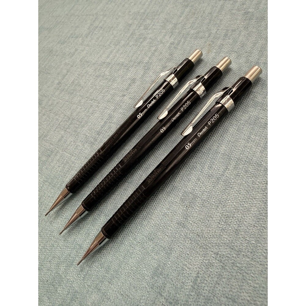 3 Vintage PENTEL P205 Mechanical Pencil 0.5 mm Black Japan